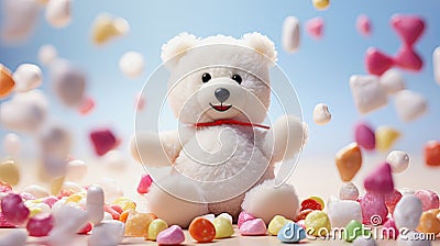 cute white teddybear with sweets, generative midjourney ai illustration Cartoon Illustration