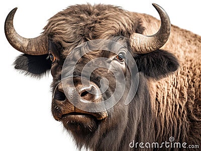 Cute wild buffalo face and white background Stock Photo