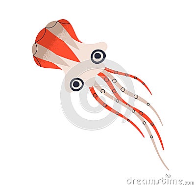 Cute wind air kite of octopus shape flying, floating. Kids paper squid toy with tentacles, eyes. Childish entertainment Vector Illustration