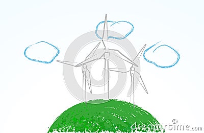 Cute wind turbines Vector Illustration
