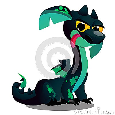 Cute winged dragon green color isolated on white background. Vector cartoon close-up illustration. Vector Illustration