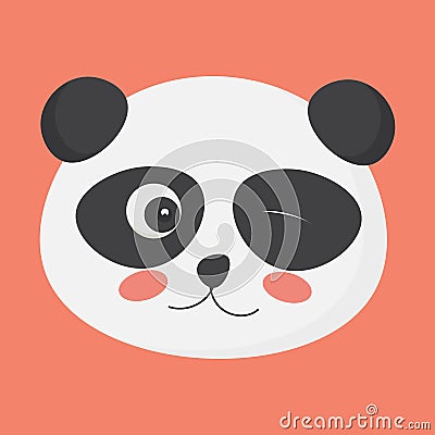 Cute winking panda face could be used as a smiling emoji, emoticon, poster, etc. Vector Illustration