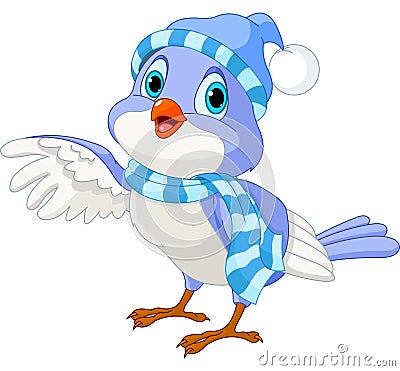 Cute Winter Bird Vector Illustration