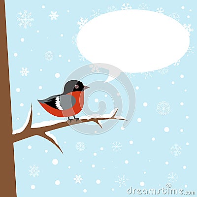 Cute winter bullfinch bird on a branch Vector Illustration