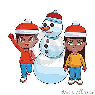 Cute winter children cartoon Vector Illustration