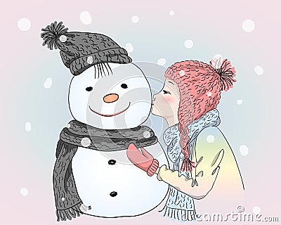 Cute winter, fashion, cartoon girl. Vector illustration. Vector Illustration