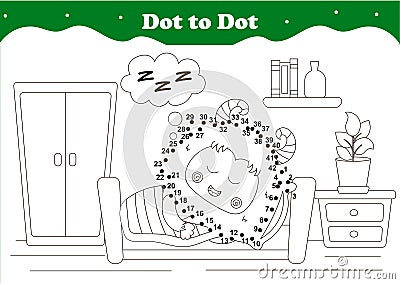 Cute winter holidays themed dot to dot game for kids with Yeti character sleeping and waiting for santa Vector Illustration