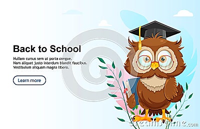 Cute wise owl. Funny owl, back to school concept Vector Illustration