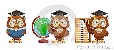 Cute wise owl. Funny owl, back to school concept Vector Illustration