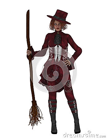 Cute witch with broom Cartoon Illustration