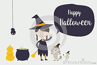 Cute witch cat spider and rat cartoon character 001 Vector Illustration