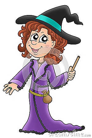 Cute witch with wand Cartoon Illustration