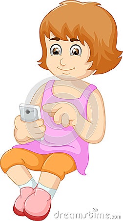 Cute woman cartoon using mobile phone Stock Photo