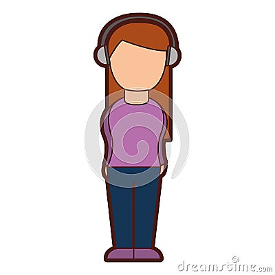 Cute woman with earphone Vector Illustration