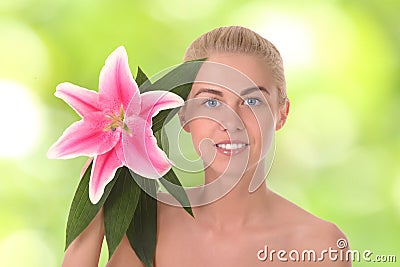 Cute woman with flower Stock Photo