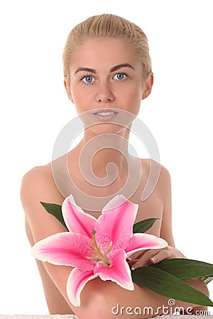 Cute woman with flower Stock Photo