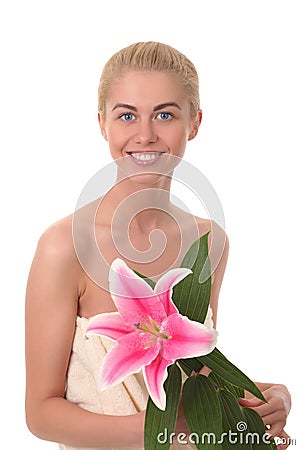 Cute woman with flower Stock Photo