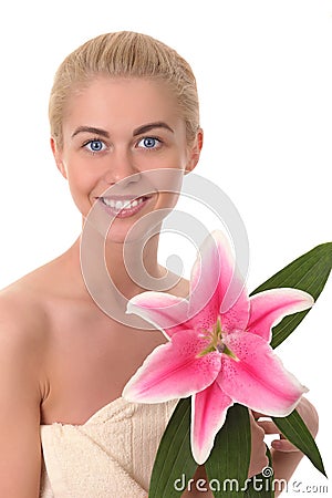 Cute woman with flower Stock Photo