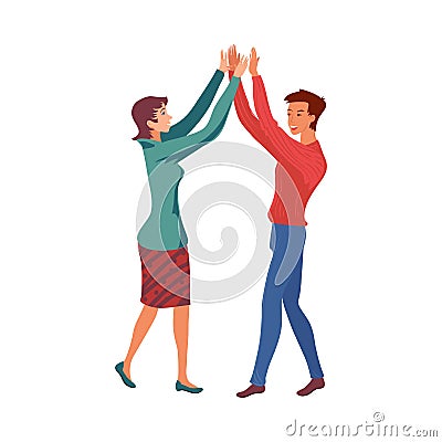 Cute woman and man celebrating a successful business agreement. Vector illustration in flat cartoon style. Vector Illustration