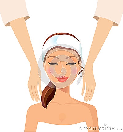 Cute woman massage relaxing wellness at spa salon face body treatment concept. Vector Illustration