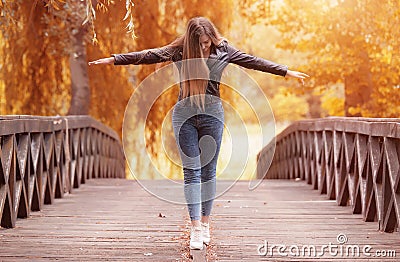 Cute woman play in the park Stock Photo