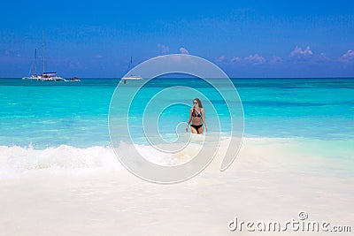 Cute woman relax on the summer beach Stock Photo