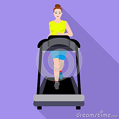 Cute woman treadmill icon, flat style Vector Illustration