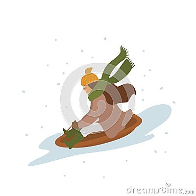 Cute woman winter sledding vector Vector Illustration