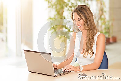Cute woman working with notebook Stock Photo