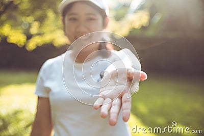 Cute women reach out her hand for Help Give Love and Share Stock Photo