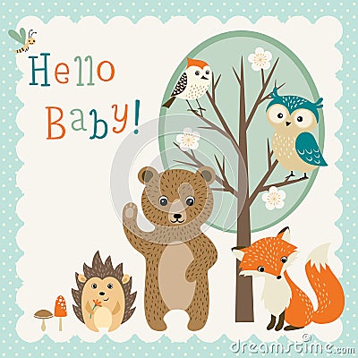 Cute woodland friends baby shower Vector Illustration