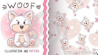 Cute woof dog - seamless pattern Vector Illustration