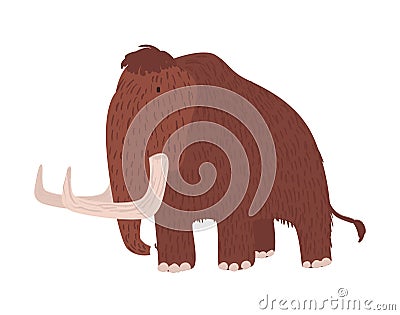 Cute woolly mammoth isolated on white background. Gorgeous extinct animal, giant prehistoric creature, herbivorous Vector Illustration