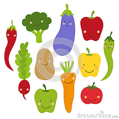 Cute World Vegan Day card with smiling characters of veggies Vector Illustration