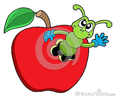 Cute worm in apple Vector Illustration