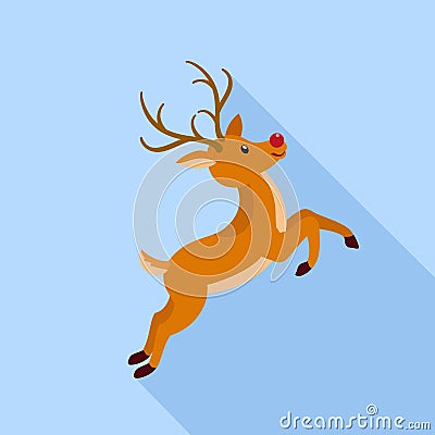 Cute xmas deer icon, flat style Vector Illustration