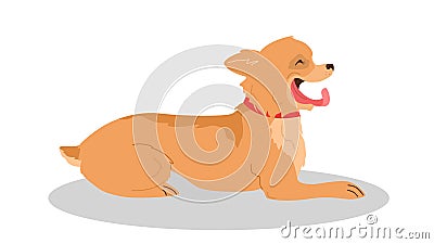 Cute yawning sleepy dog. Purebread dog of various breed lying. Vector Illustration