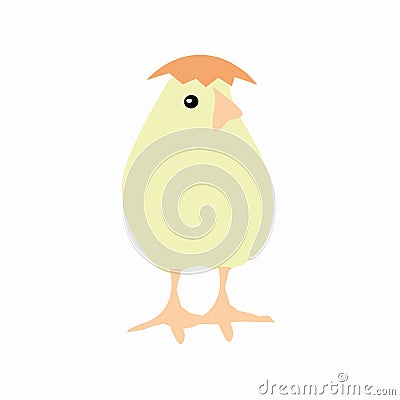 Cute yellow baby chicken vector cartoon image with eggshell hat Vector Illustration