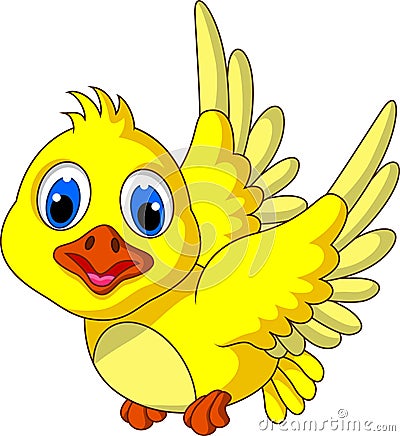 Cute Yellow bird cartoon flying Stock Photo