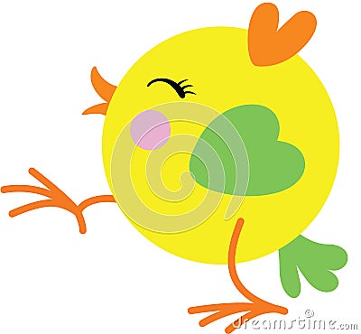 Cute yellow bird running isolated on white Vector Illustration