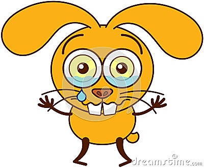 Cute yellow bunny crying and feeling sad Vector Illustration