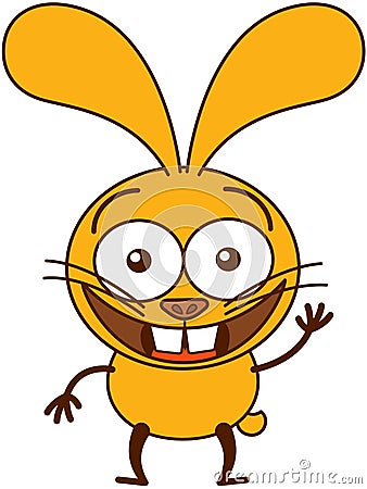 Cute yellow bunny waving Vector Illustration