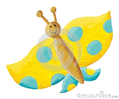 Cute yellow butterfly with blue dots Cartoon Illustration