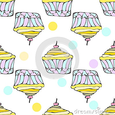 Cute yellow cupcakes seamless pattern Vector Illustration