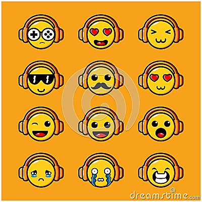 Cute yellow head emoticon pack collection Vector Illustration