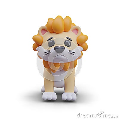 Cute yellow lion, front view. Wild animal from cat family. 3D vector color illustration Vector Illustration