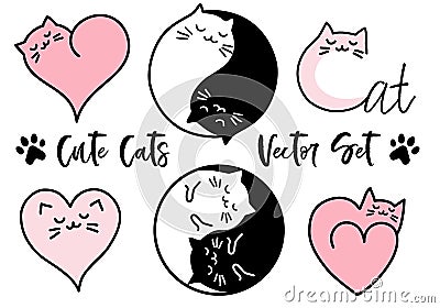 Cute yin yang cats, vector set Vector Illustration