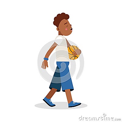 Cute young boy playing basketball cartoon character, kids physical activities vector Illustration Vector Illustration