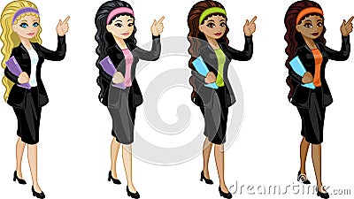 Cute young Caucasian Asian Indonesian and African Vector Illustration