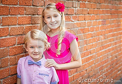Adorable Young Caucasian Brother and Sister Portrait Stock Photo